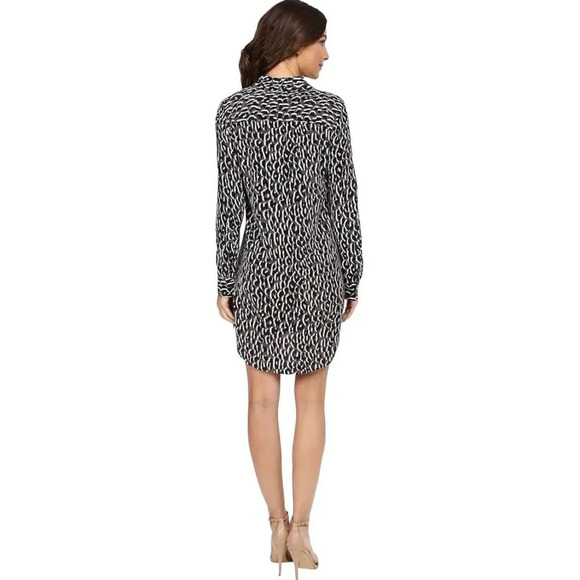 EQUIPMENT Women's Brett Silk Shirtdress Black White Geo Printed Long Sleeve Sz S - Picture 2 of 5